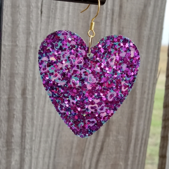 Hand Crafted Jewelry - Glitter Heart Earrings